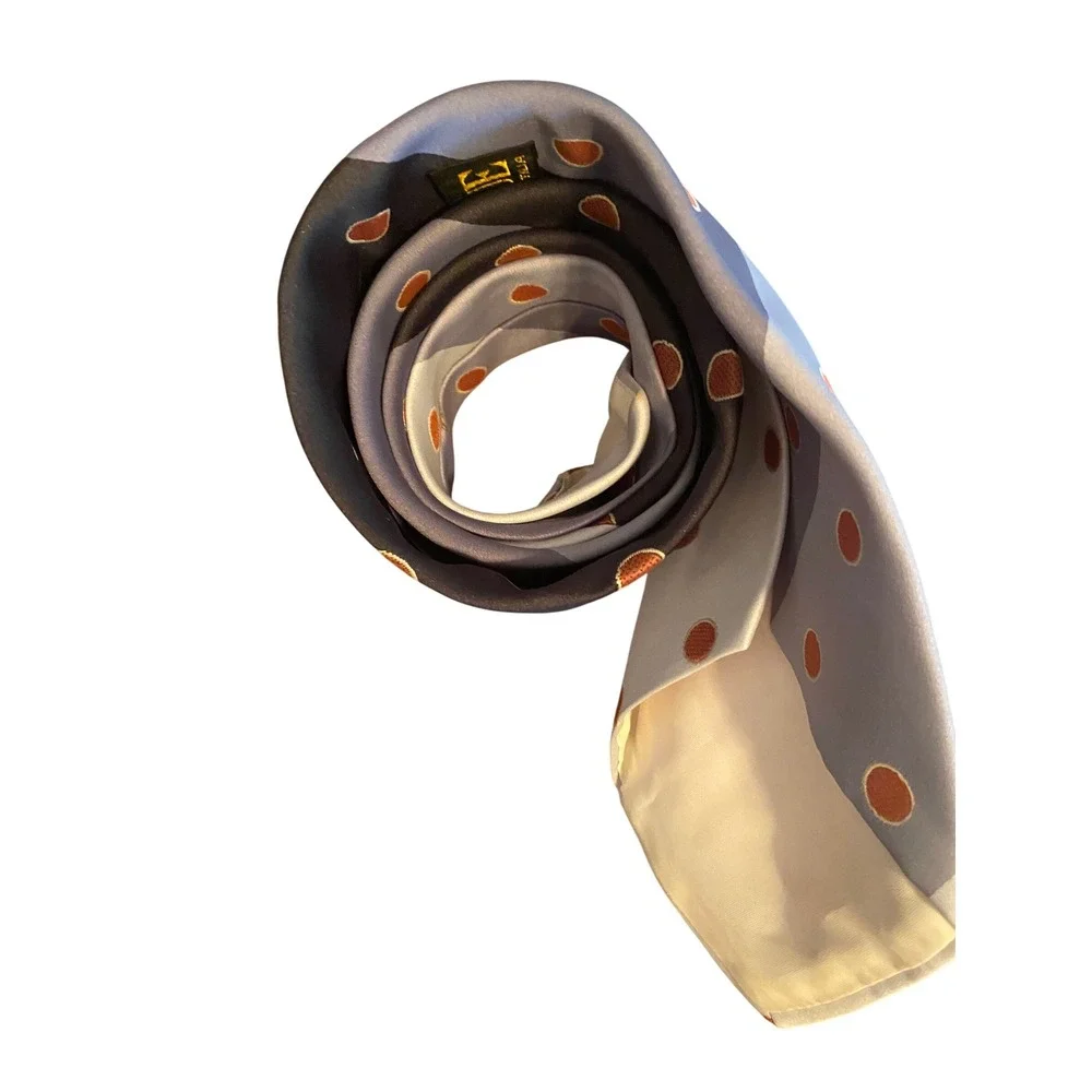 Vogue Italia Mens Silk Tie Blue Orange Polka Dot Geometric Diagonal Stripe‎